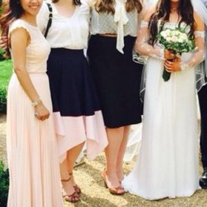 COS flare skirt : navy and dusty pink